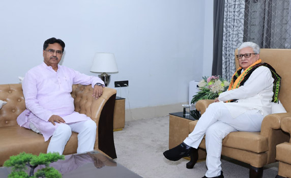 Telangana Governor Jishnu Dev Varma meets Tripura CM Dr. Manik Saha in Agartala.